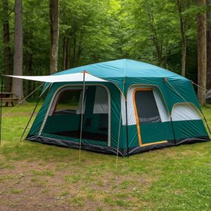 Nasmodo 3-12 Person Camping Tent for Adults Waterproof Outdoor Dome Camping Tent for Travel,Picnic,Hiking, Trekking Portable Big Dome Tent House Inflatable Tent for Camping(S-330 * 210 * 185cm,Green)